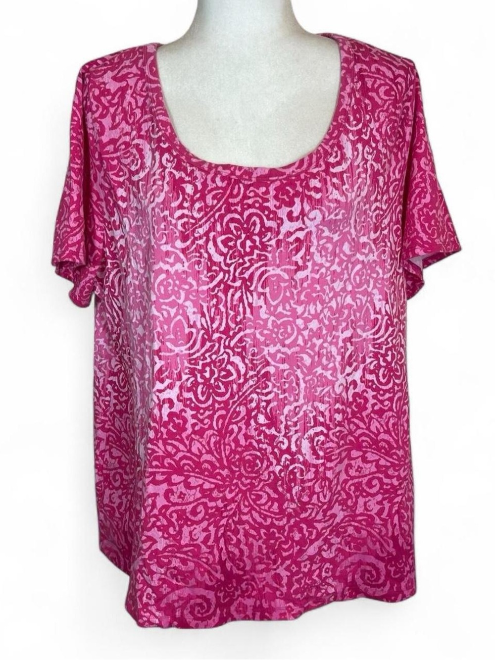 Style & Co Woman Plus Size 2X Short Sleeve Casual Shirt Top Stretch Pink Cotton